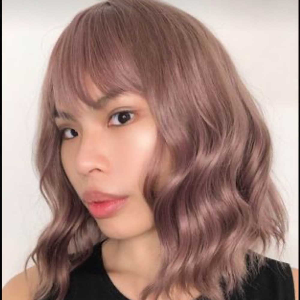 Curly Wig Wavy Bob Wigs With Air Bangs, Shoulder Length Synthetic Rosegold 14"